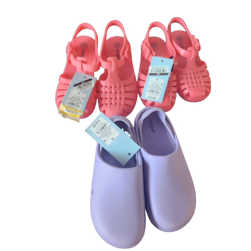 Kids Girls Cat And Jack Kids Lot Of 3, Pink & Purple Sandals Size 10 & 12